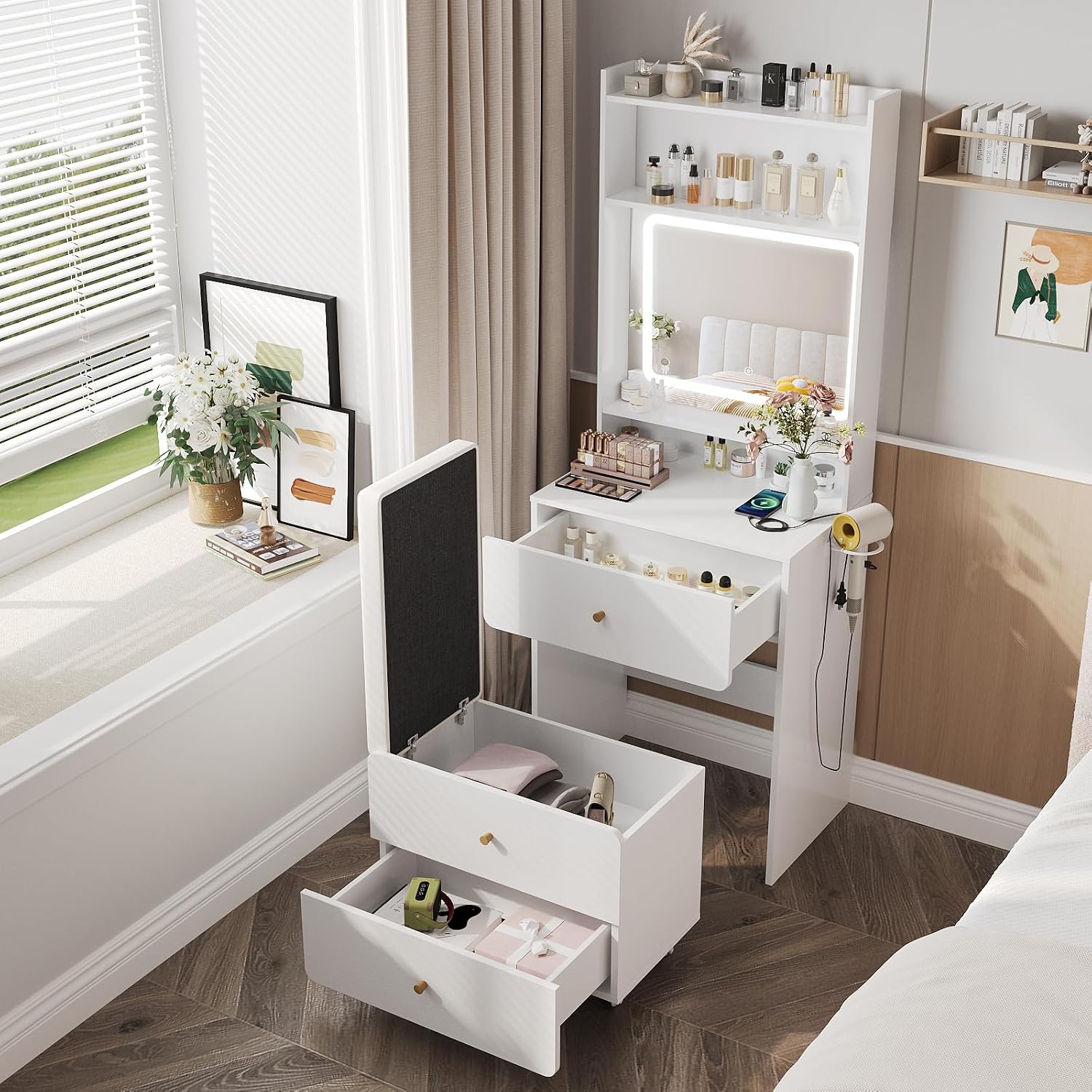 Desk Vanity Setup - Vabches Make Up Vanity Desk with