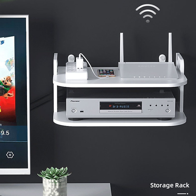 Desk Setup Desk - Wall-Mounted Router Cable Organizer Shelf Ventilated