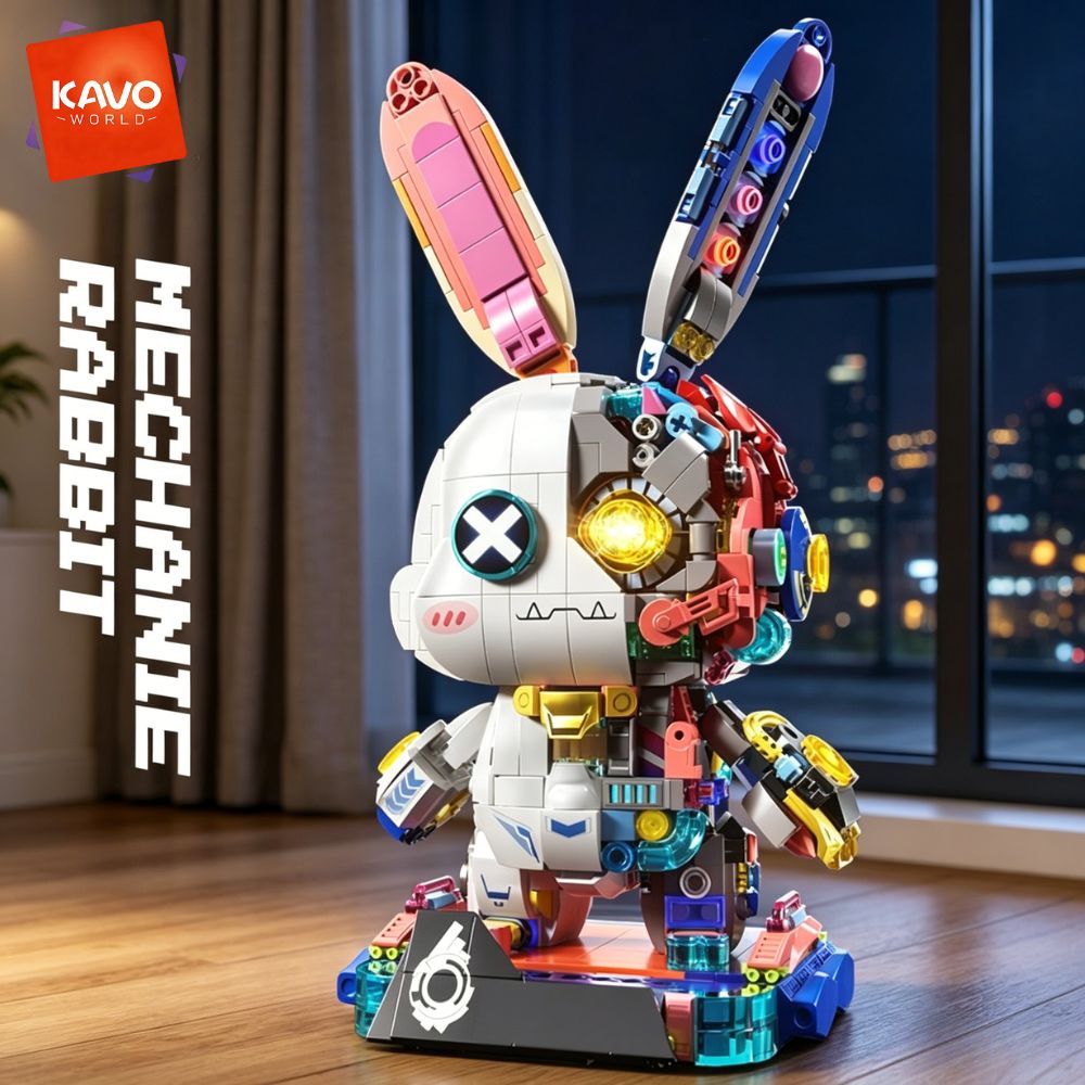 Desk Setup Gifts - KAVOWORLD 1377PCS Robot Rabbit Building Blocks
