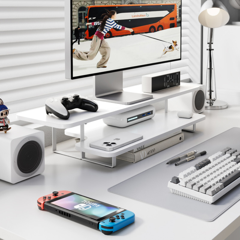 Walnut Finish Monitor Stand Ri - огляд і ціна Desk Setup For Laptop And Monitor