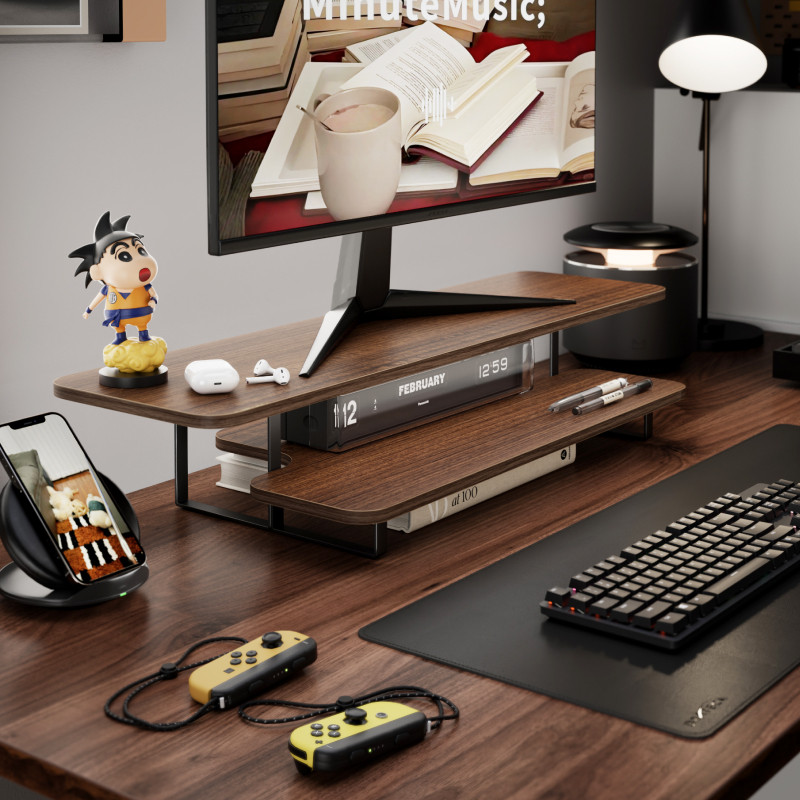 Walnut Finish Monitor Stand Ri - огляд і ціна Desk Setup For Laptop And Monitor