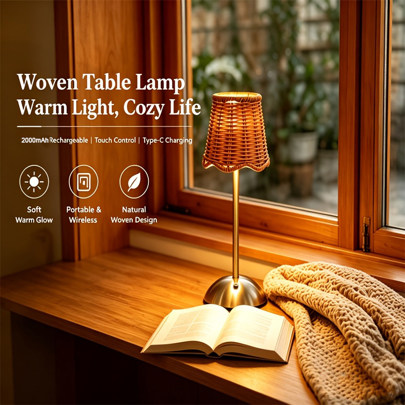 Bohemian Woven Rattan Art Tabl - огляд і ціна Desk Setup Lamp