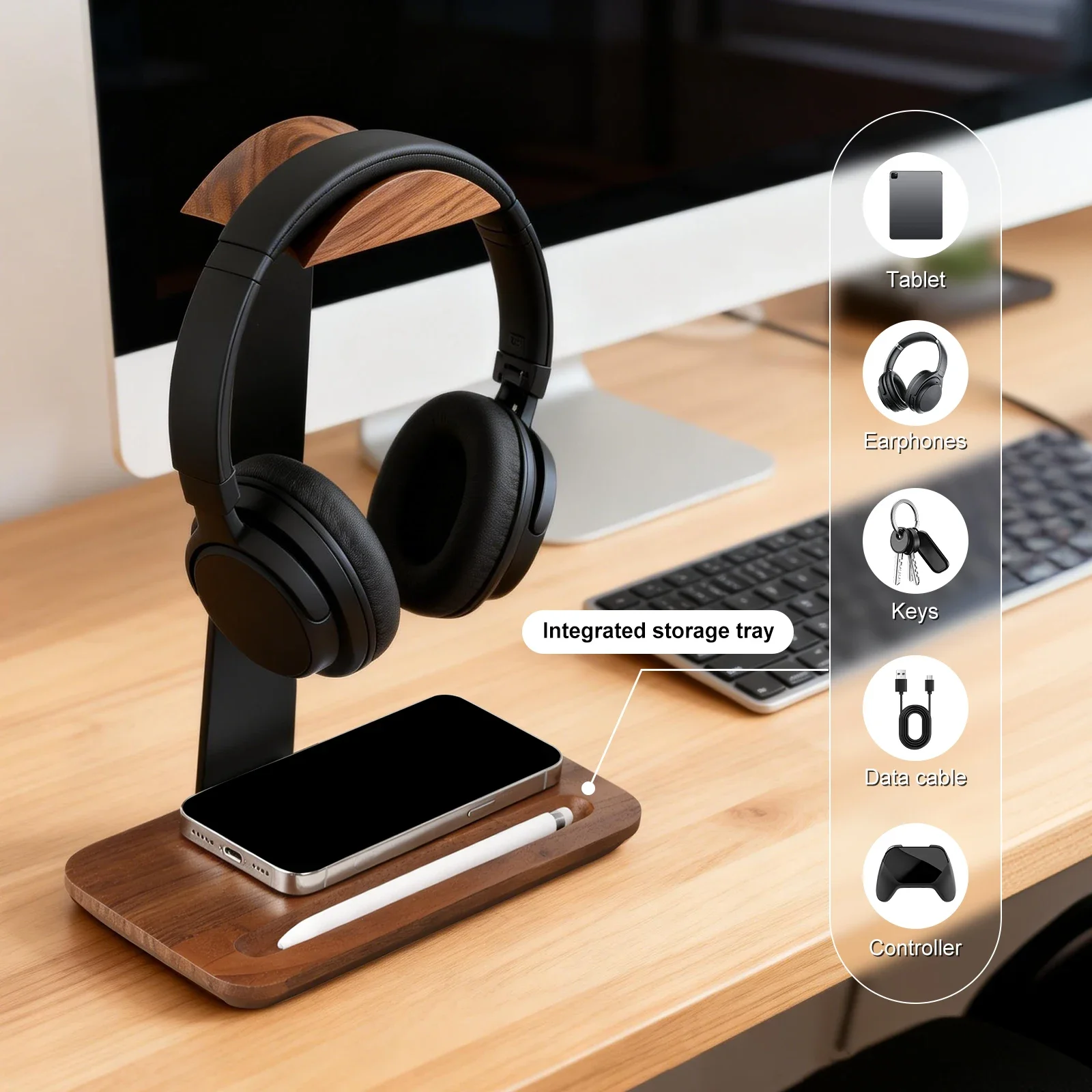 Universal Wood Headphone Stand - огляд і ціна Desk Setup Desk