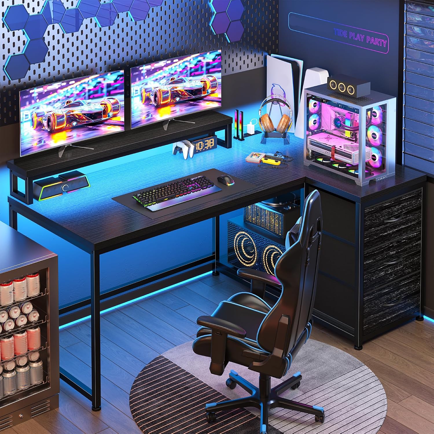 Gaming Desk with 3 Drawers & 4 - огляд і ціна Desk Setup Gaming Pc