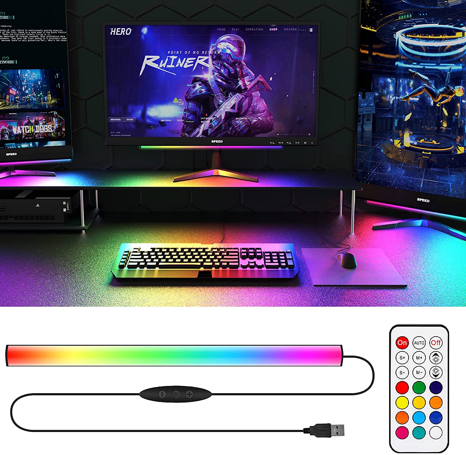 Under Monitor Light Bar RGB Dr - огляд і ціна Desk Setup Gaming Pc